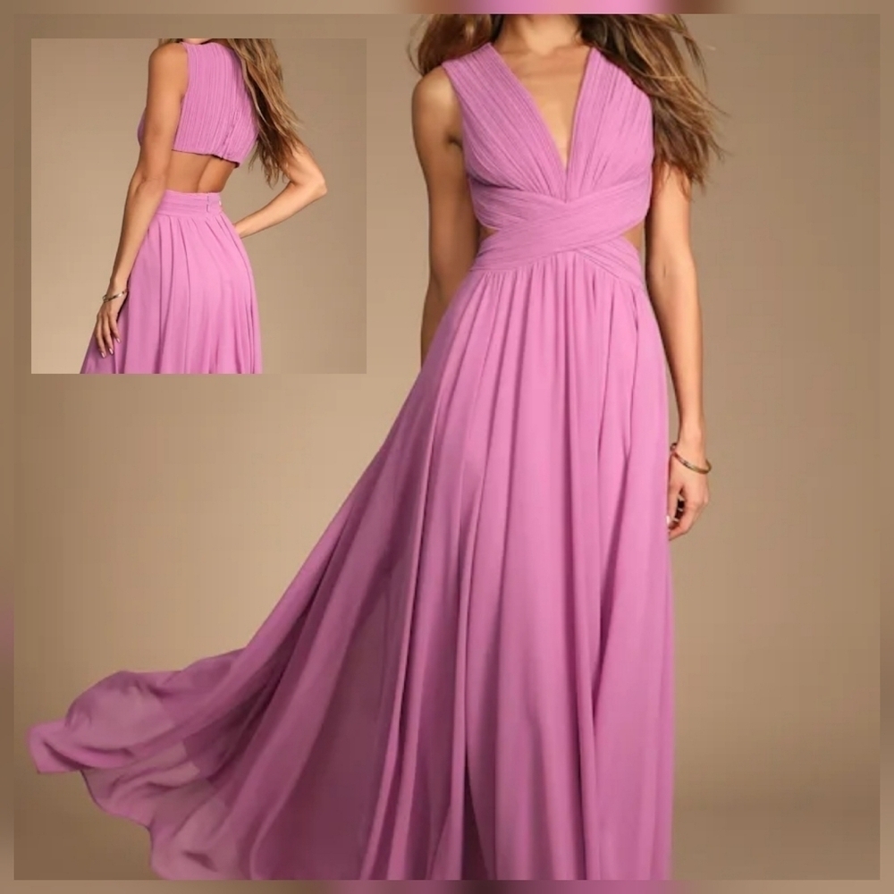 Lulus Vivid Imagination Lilac Cutout Maxi Dress, Size Medium
